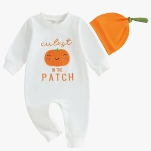 Cutest in the Patch Baby Onsie With matching pumpkin hat 0-3 months